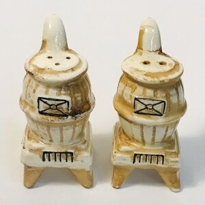 Vintage Cream and Brown Ceramic Salt and Pepper Shakers